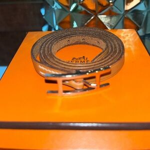 Hermes Behapi Brown Leather Wrap Bracelet With Palladium Hardware